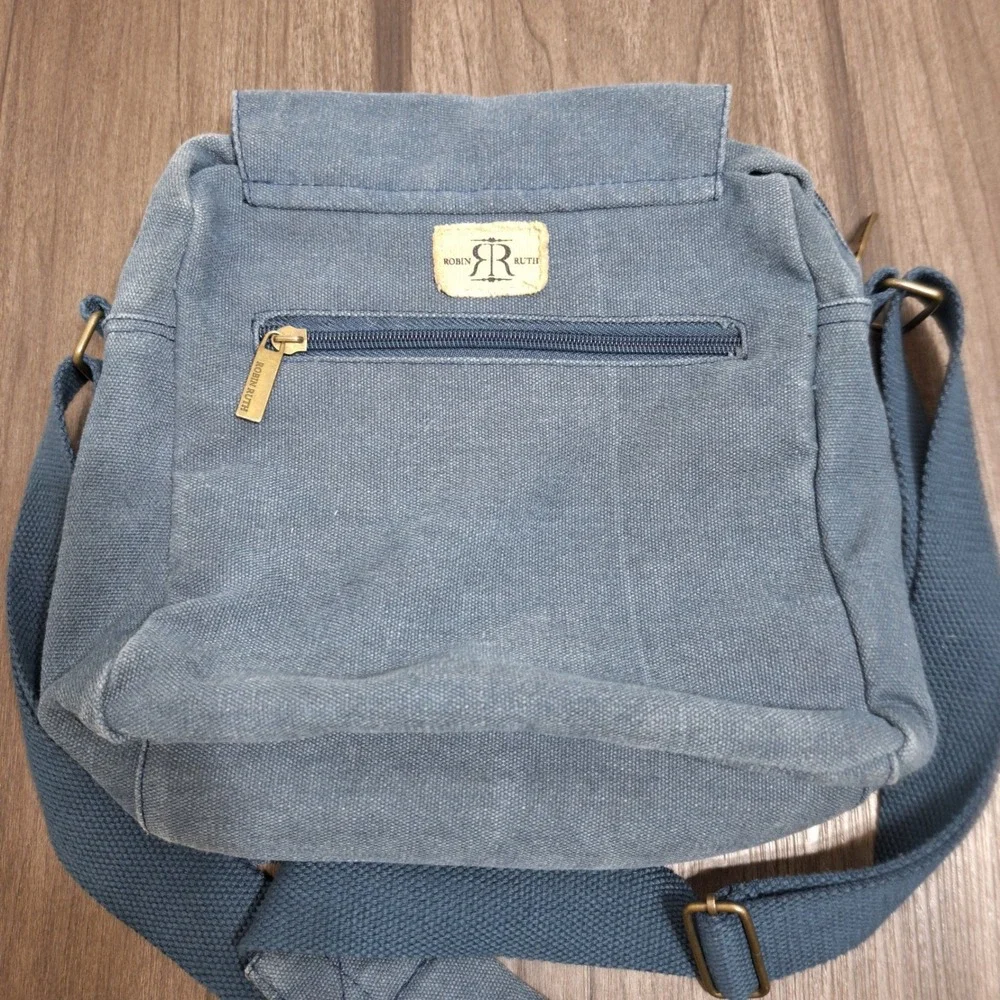 Robin Ruth Paris Messenger Bag Blue Canvas Crossbody Travel Souvenir Print